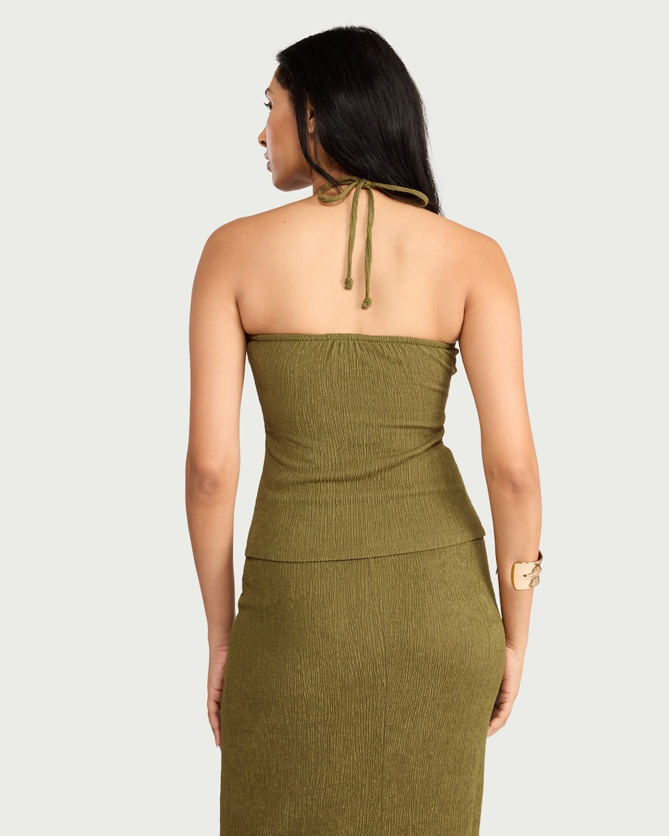 image 1 of F&F Textured Halterneck Co-ord Top in Green