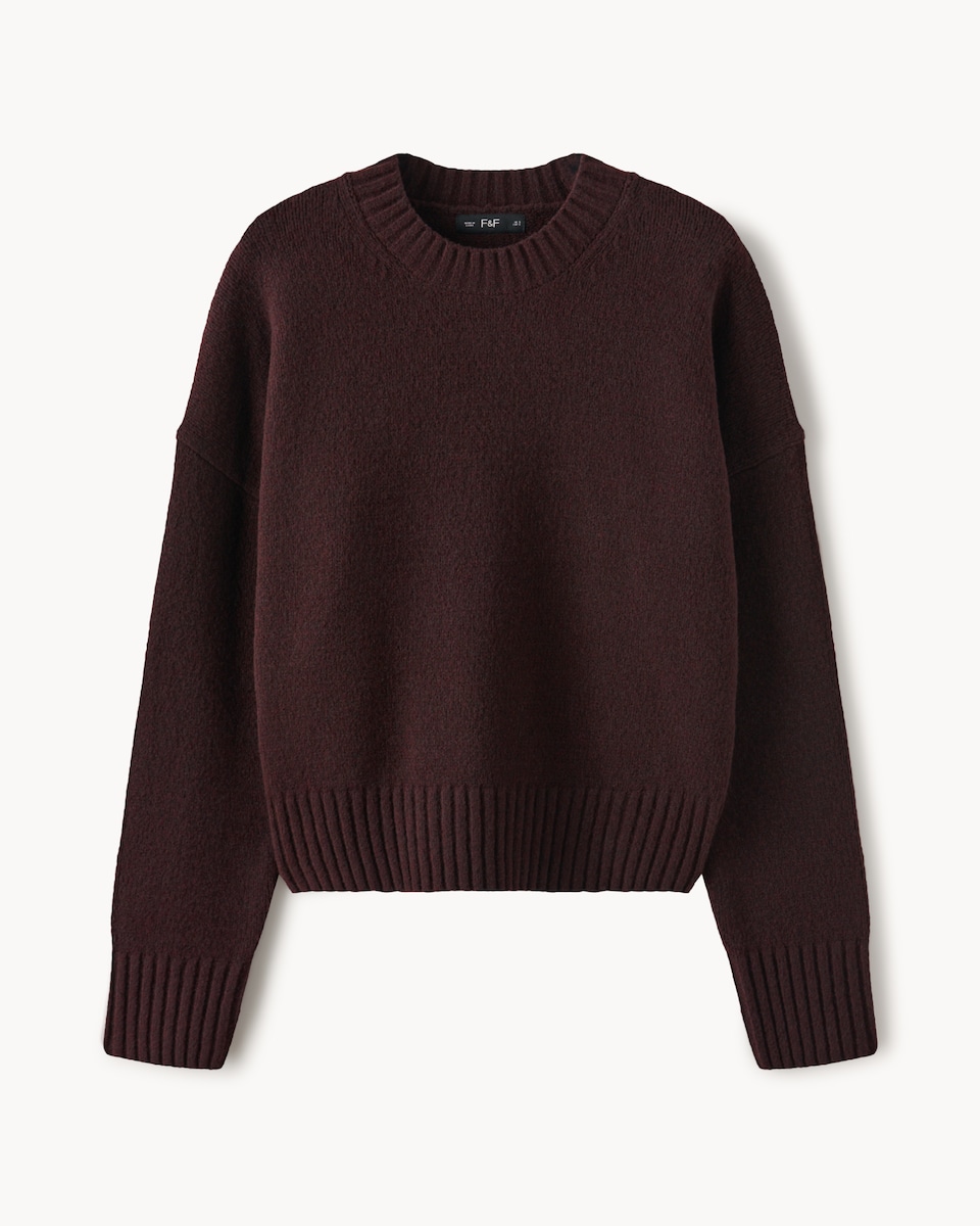 image 1 of F&F Crew Neck Jumper in Burgundy