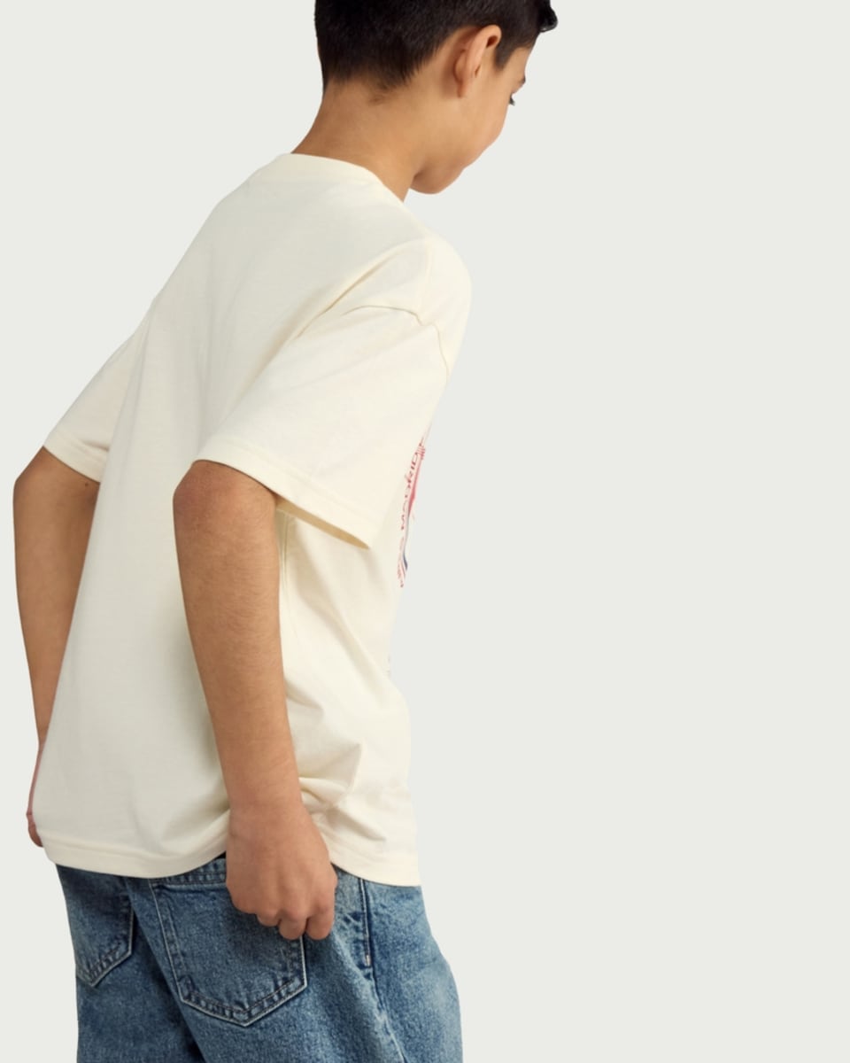 image 1 of F&F Boys Pure Cotton Oversized Football T-Shirt in Cream