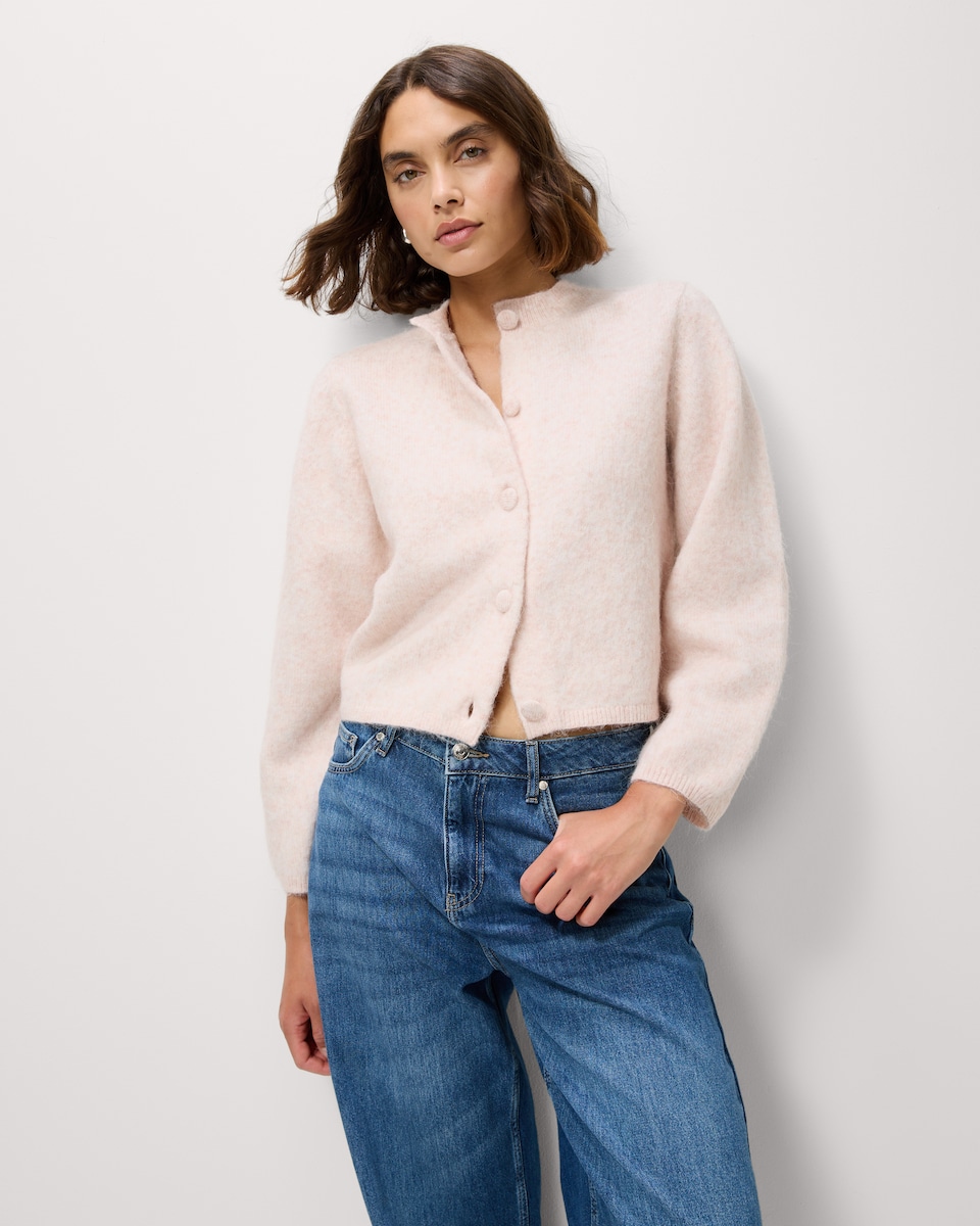 image 1 of F&F Crew Neck Cardigan in Pink