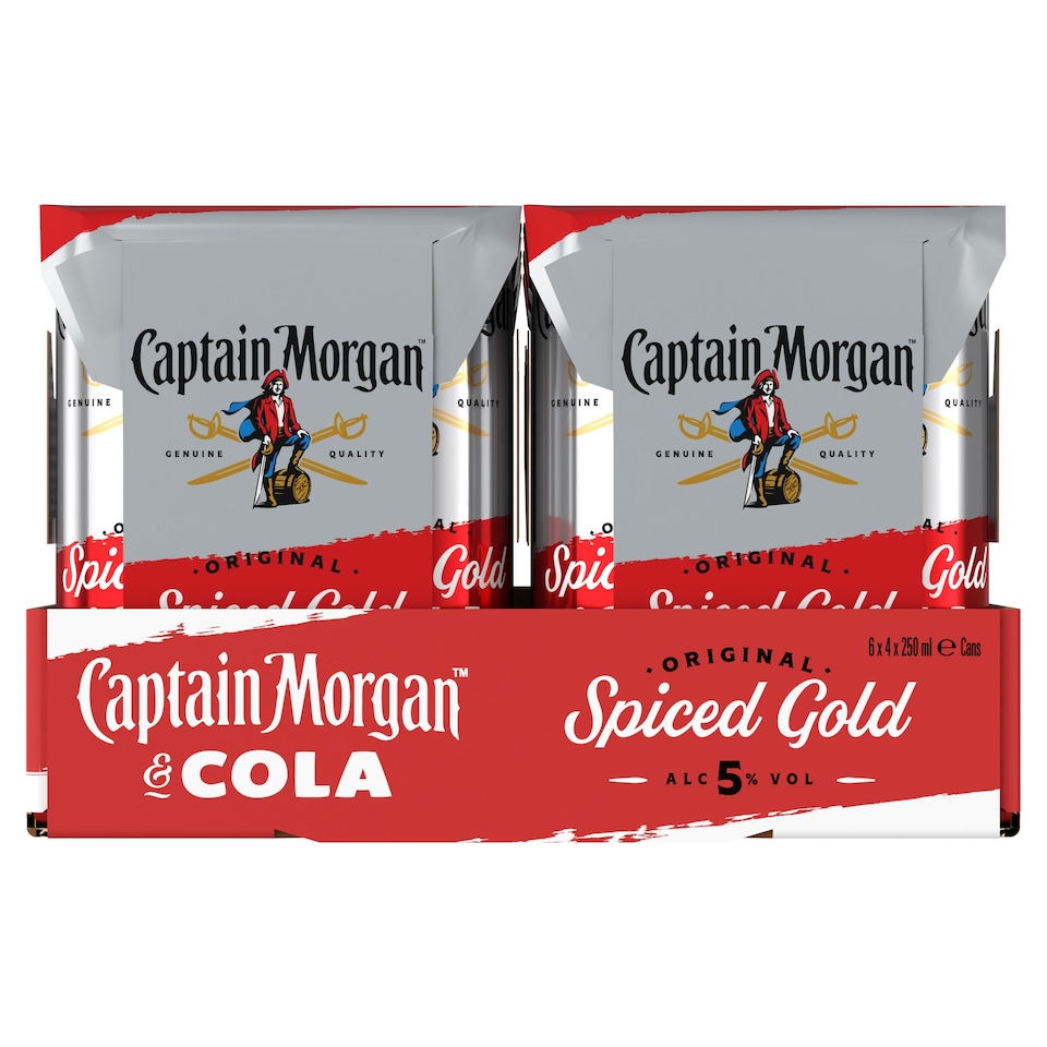image 1 of Captain Morgan Spiced Gold Rum & Cola Premixed Can 5% Vol 4x250ml