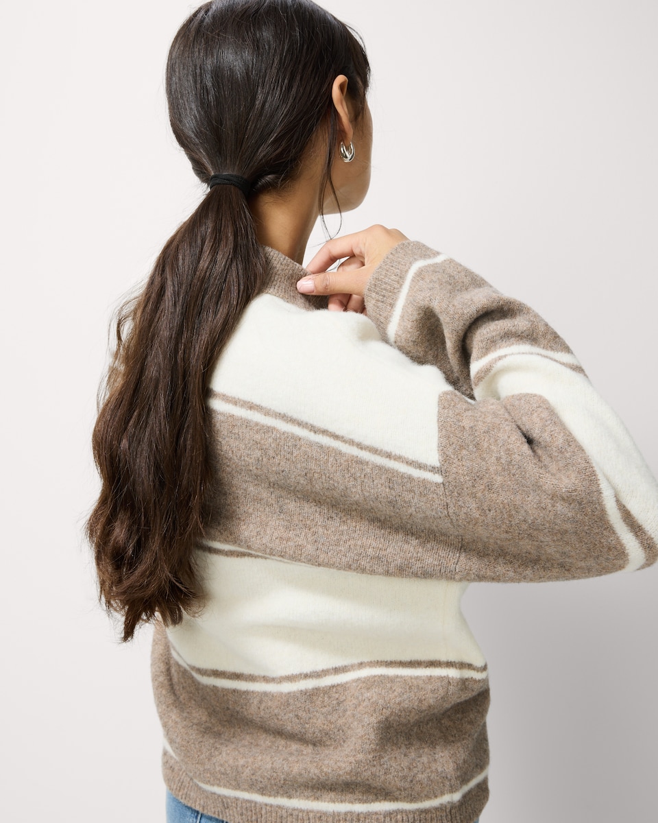 image 1 of F&F Striped Rugby Jumper with Wool in Neutral
