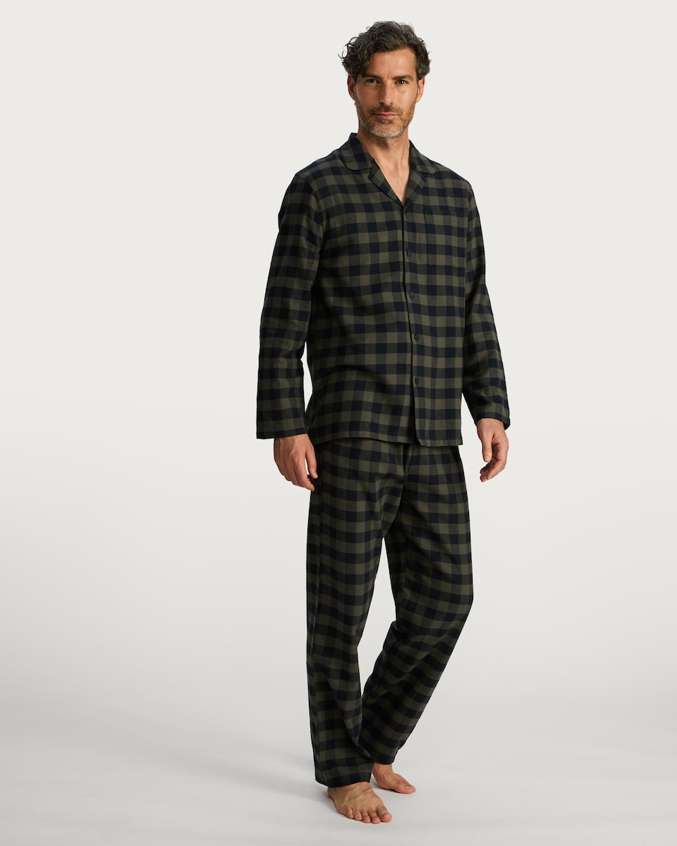 image 1 of F&F Pure Cotton Check Print Pyjama Set in Green