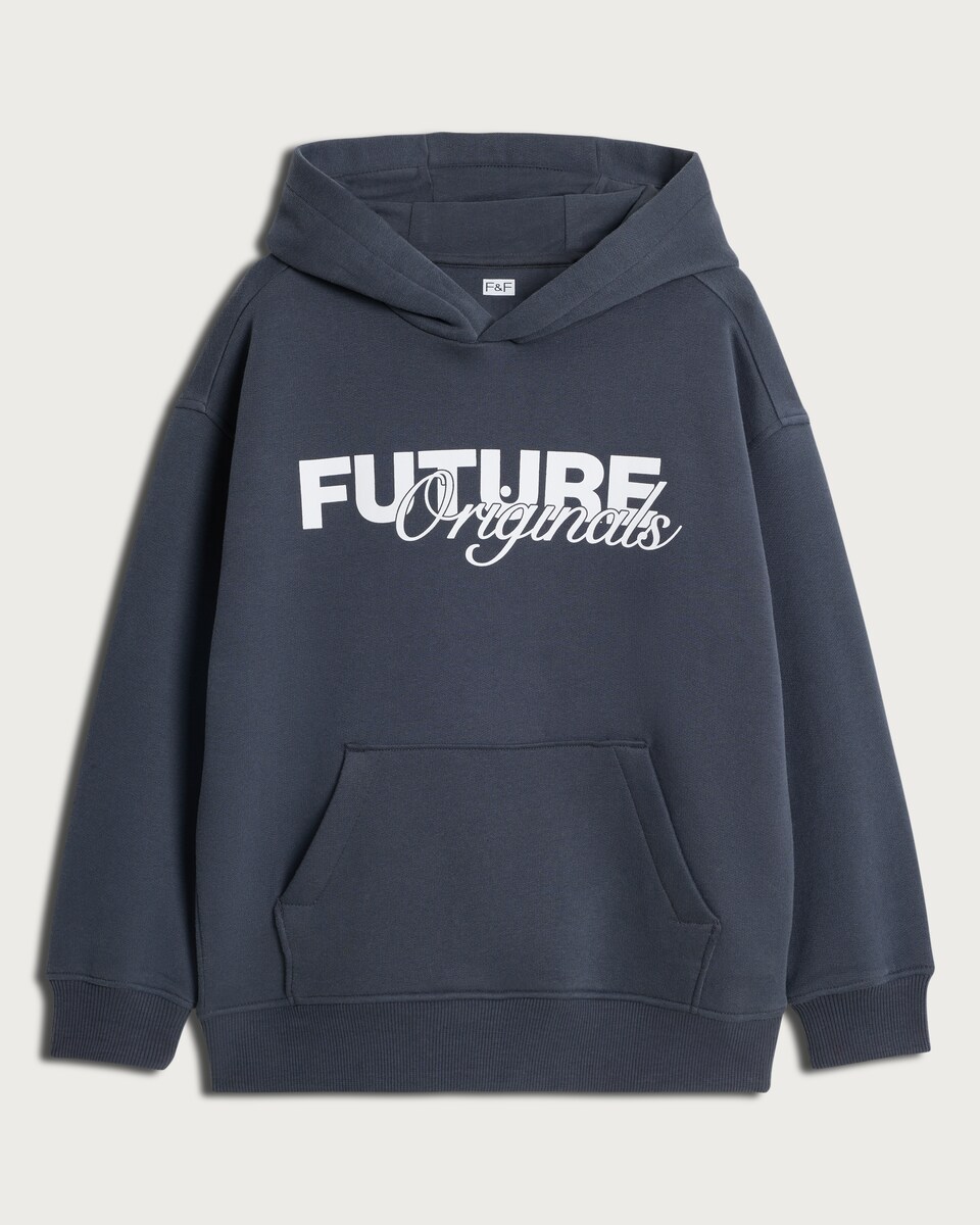 image 1 of F&F Boys Cotton Rich Slogan Hoodie in Grey