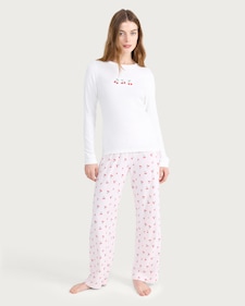 F&F Cherry Print Pyjama Set in Multi White