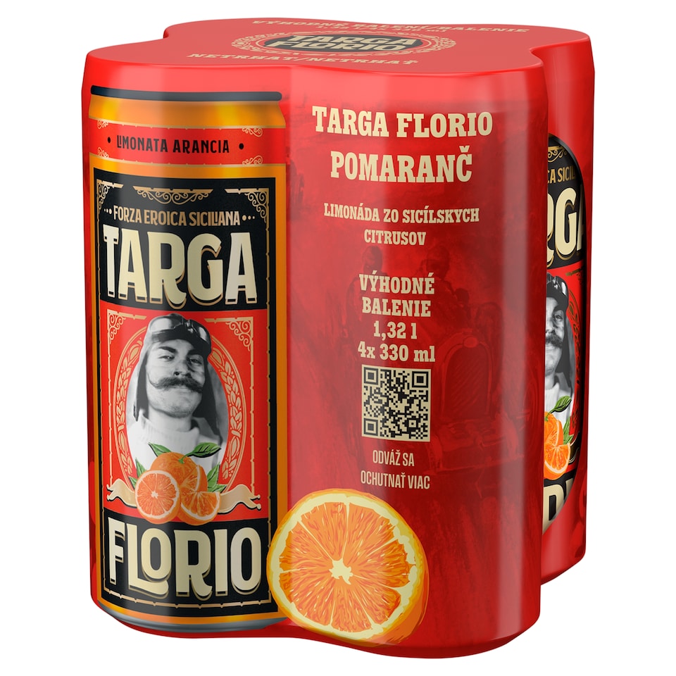 Targa Florio Arancia sýtená pomarančová limonáda 4 x 330 ml (1,32 l)