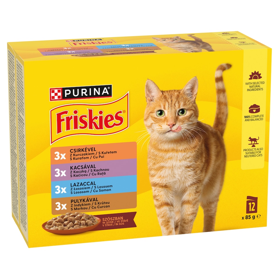 image 1 of Friskies Cat Food Pouches Chicken, Duck, Salmon, Turkey in Gravy 12 x 85g