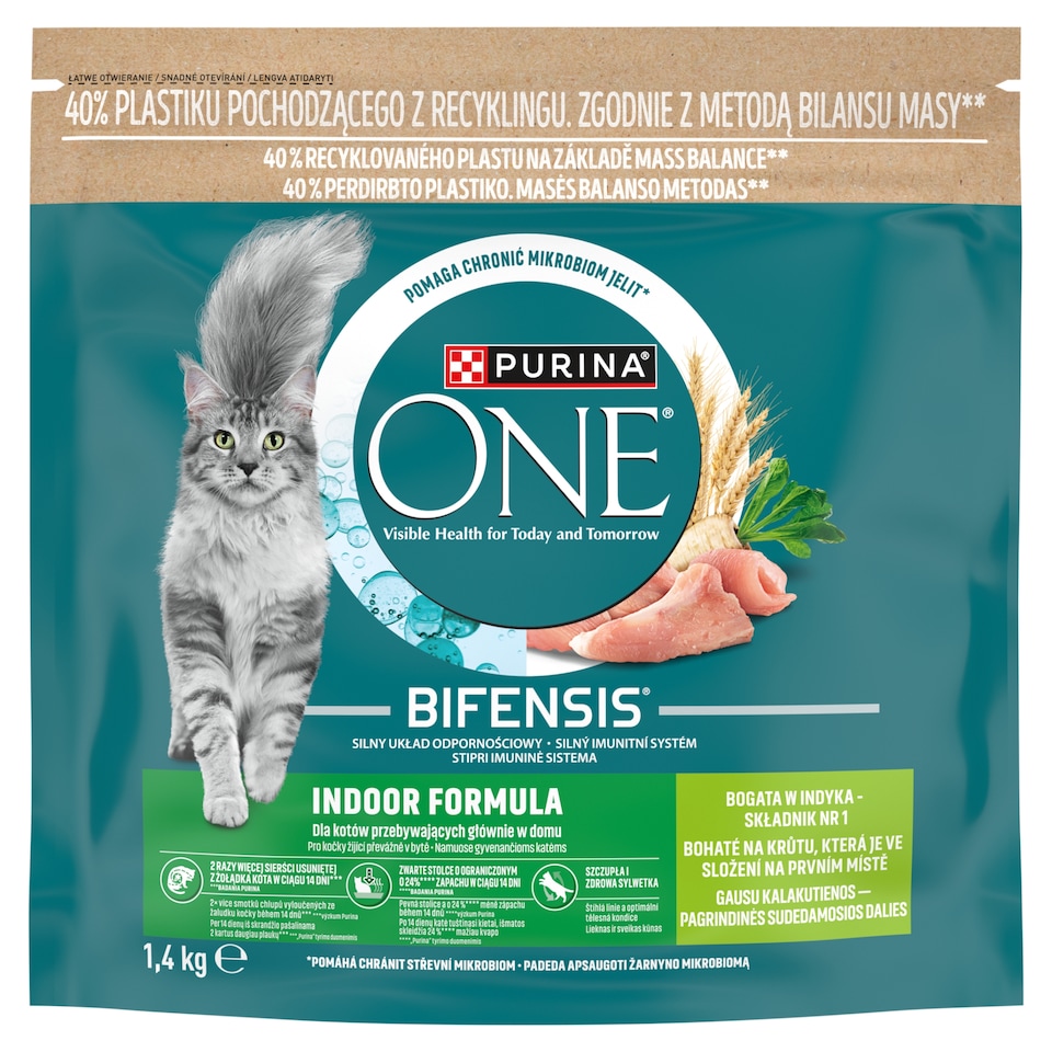 Purina One Indoor Formula pulykában és teljes kiőrlésű gabonákban gazdag száraz macskaeledel 1,4 kg