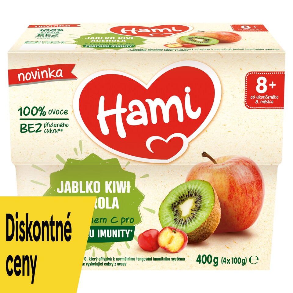 obrázok 1 z Hami ovocný príkrm 100% ovocie jablko kivi acerola 8+ 400 g