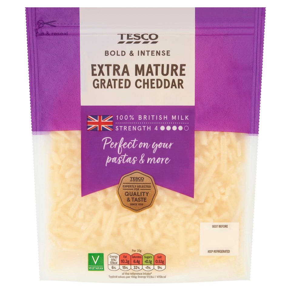 Tesco British Extra Mature Grated Cheddar Cheese 250 G