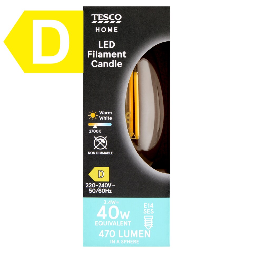 image 1 of Tesco Home E14 SES 470 lm 40 W 2700K LED Filament Candle