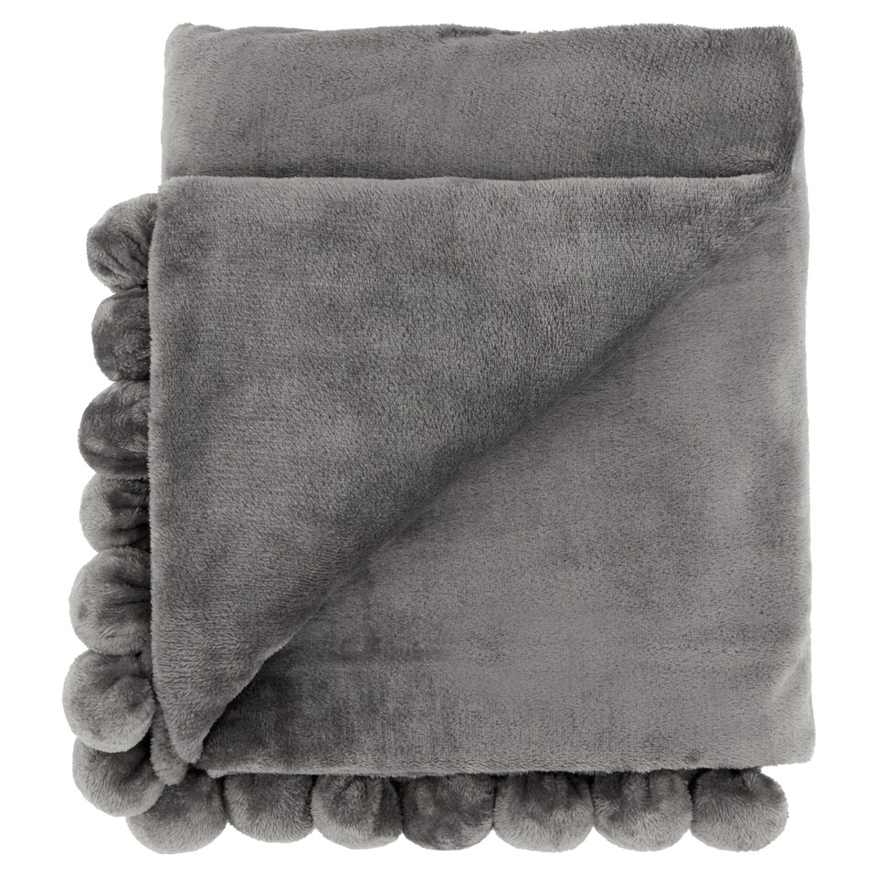 Tesco Pom Pom Super Soft Throw Grey