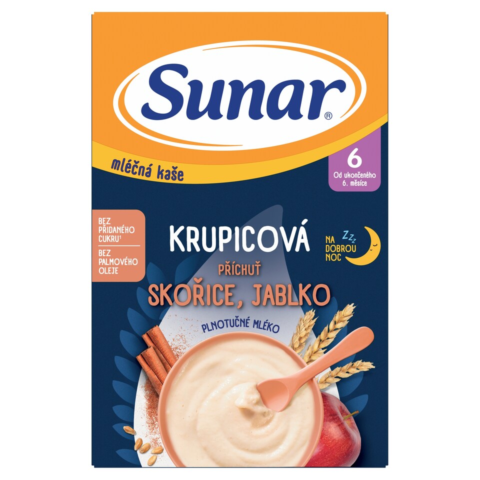 image 1 of Sunar Semolina Milk Porridge Cinnamon Apple Flavour for Good Night 210 g