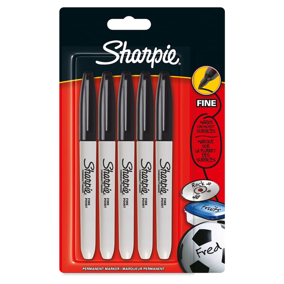 Sharpie Stationery Permanent Markers, Fine Point Pens, Black, 5 Count