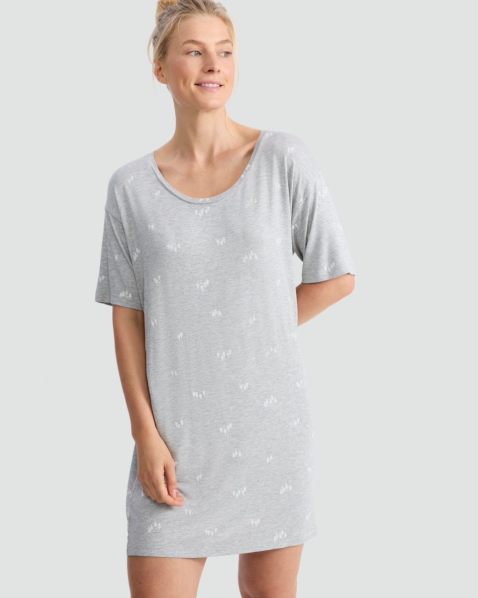 image 1 of F&F Tree Print Pyjama Dress in Grey