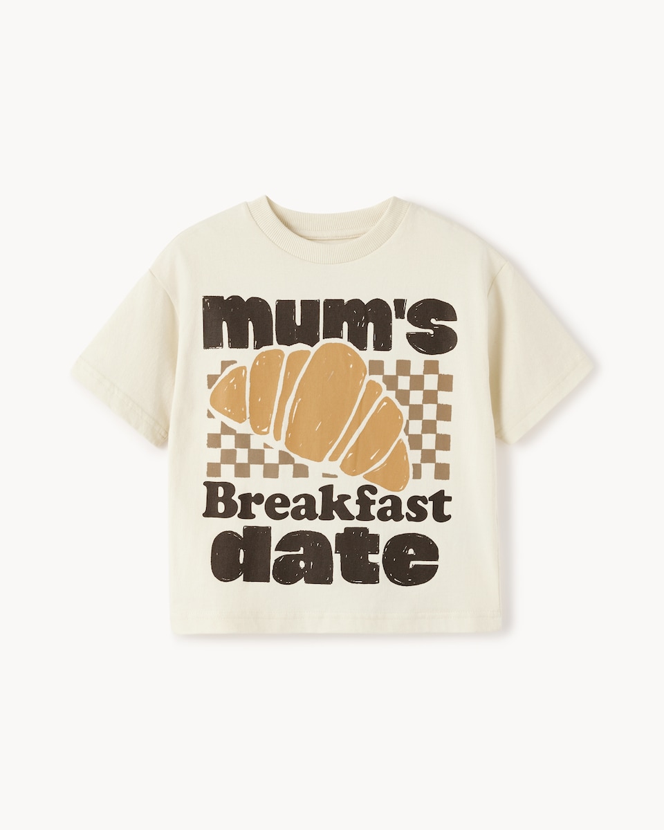 image 1 of F&F Boys Pure Cotton Printed T-Shirt in Ecru