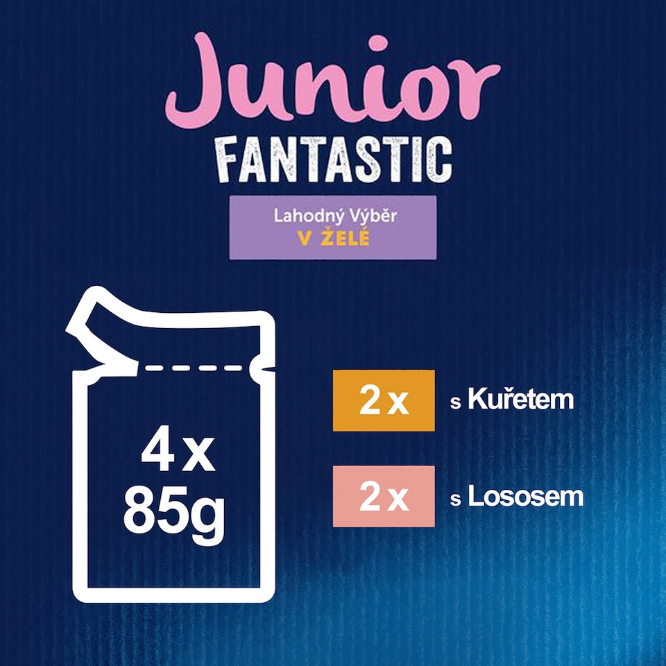 Obrázek 1 pro produkt Felix Fantastic Junior kapsičky pro koťata kuře, losos v želé 4 x 85g