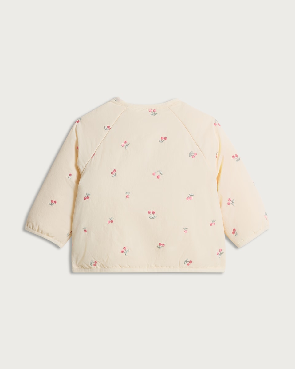 image 1 of F&F Baby Cherry Embroidered Jacket in Cream