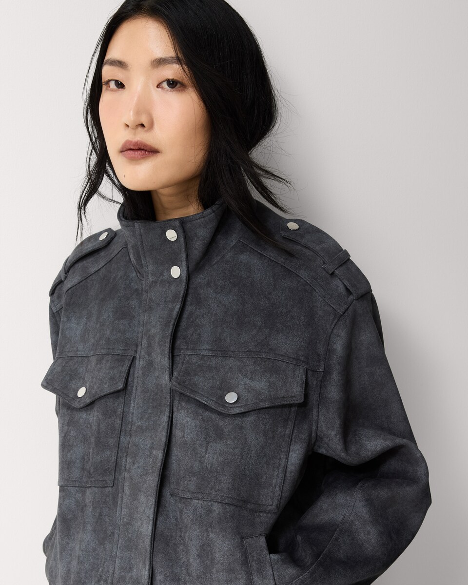 image 1 of F&F Faux Suede Funnel Neck Jacket in Grey