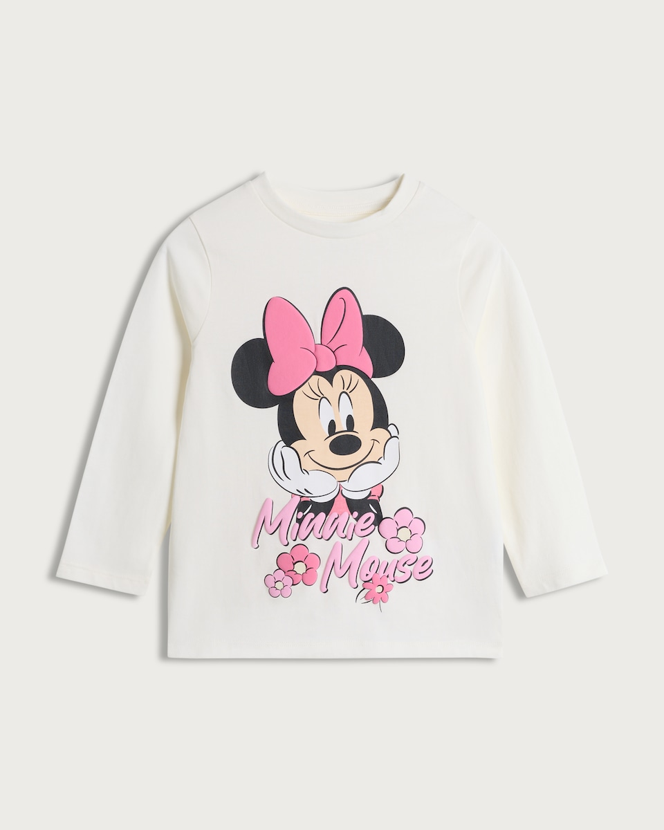 image 1 of Disney Minnie Mouse Print Pure Cotton Long Sleeved Top in White