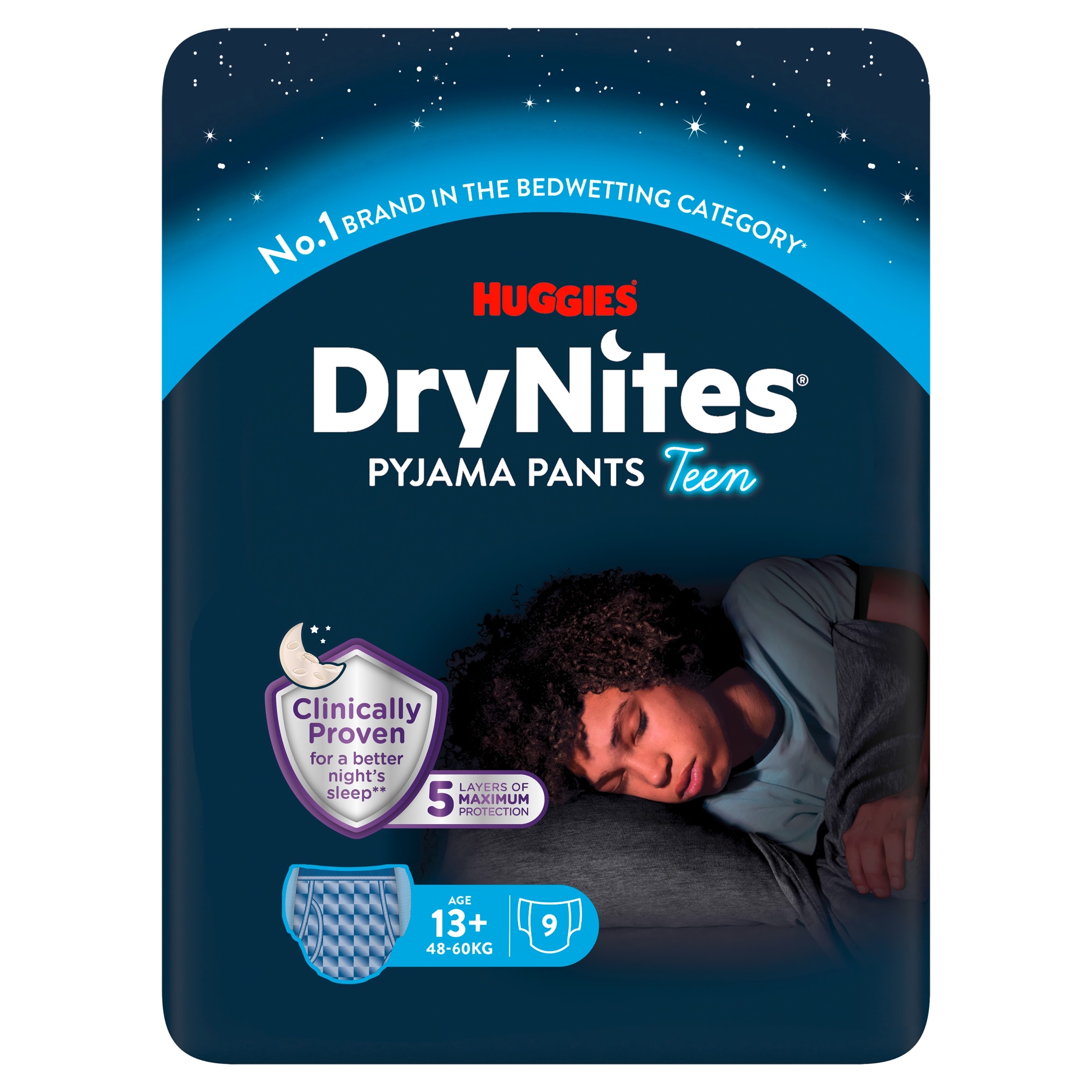 Huggies DryNites Bedwetting Pyjama Nappy Pants Boy 13Yrs+ x9