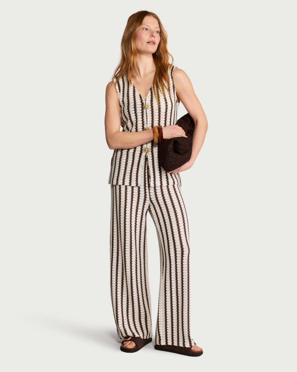 image 1 of F&F Textured Striped Wide Leg Co-ord Trousers in Multi Brown