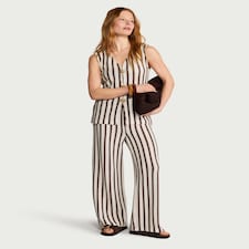 F&F Textured Striped Wide Leg Co-ord Trousers in Multi Brown