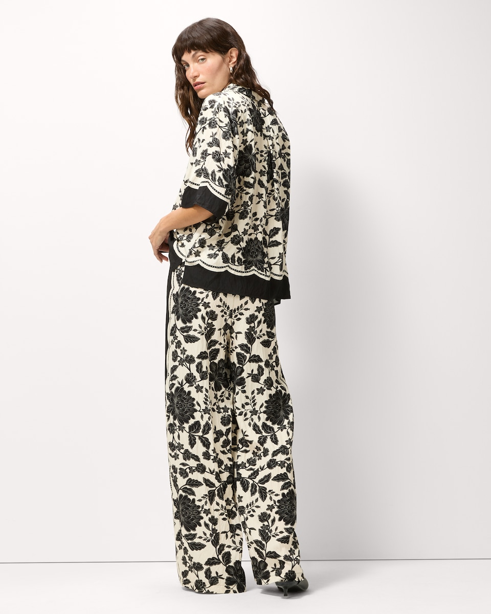 image 1 of F&F Floral Wide Leg Co-ord Trousers in Multi Black