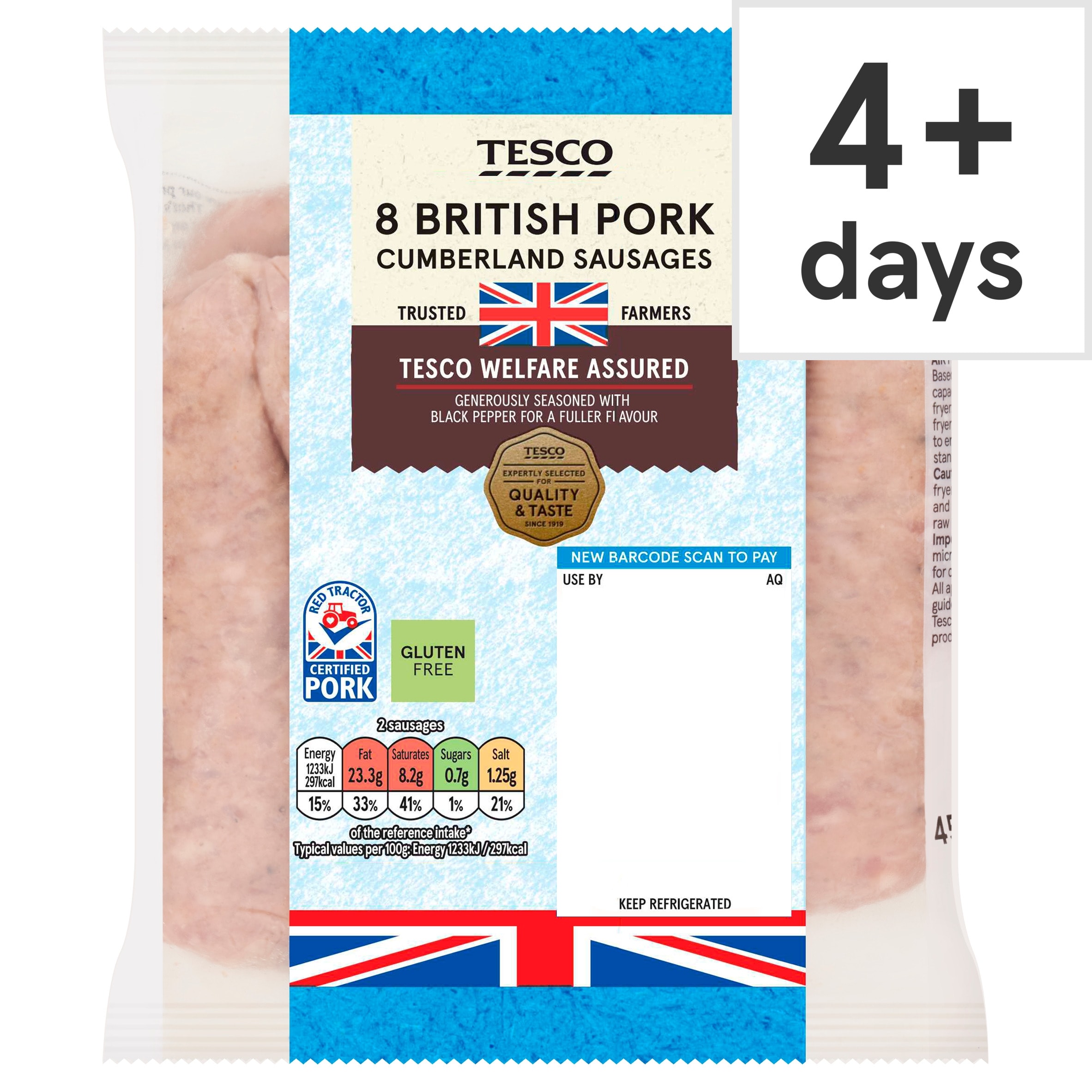Tesco British Cumberland Sausages 8 Pack 454G