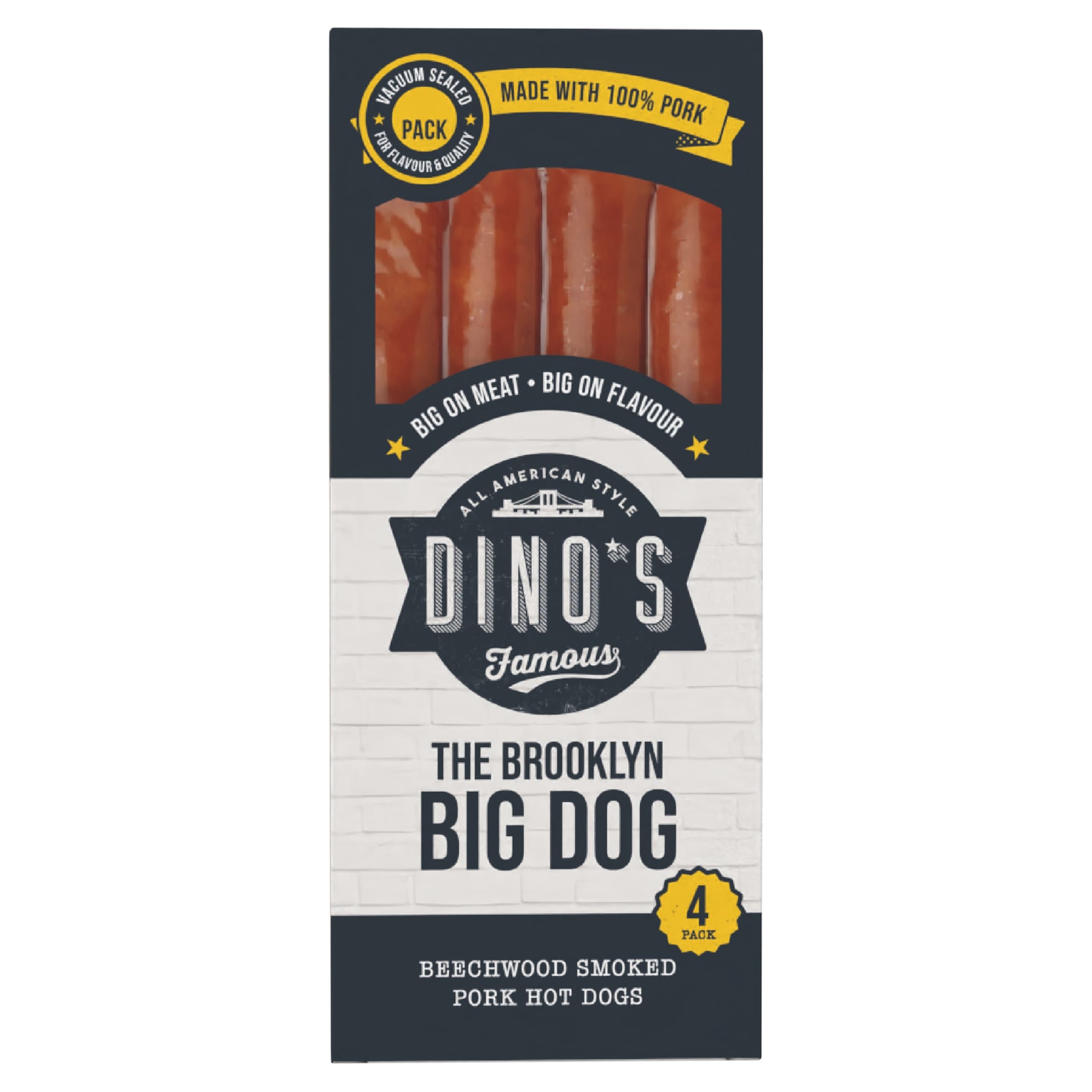 Dino's Famous Big Dogs Beechwood Smoked Pork Hot Dogs 360G