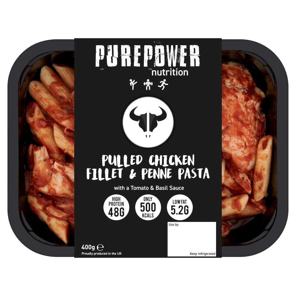 PUREPOWER NUTRITION PULLED CHICKEN FILLET AND PENNE PASTA WITH A TOMATO & BASIL SAUCE 400G