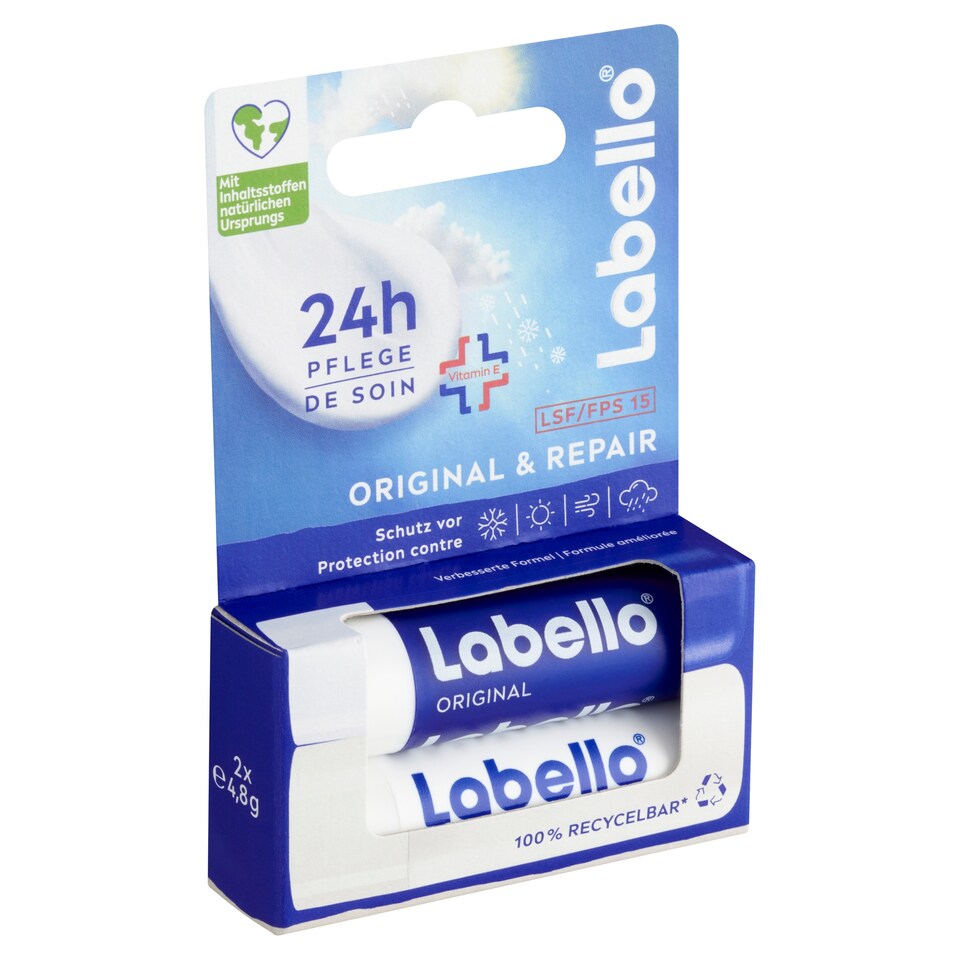 image 1 of Labello Original + Med Repair Lip Balm 2 x 4.8g