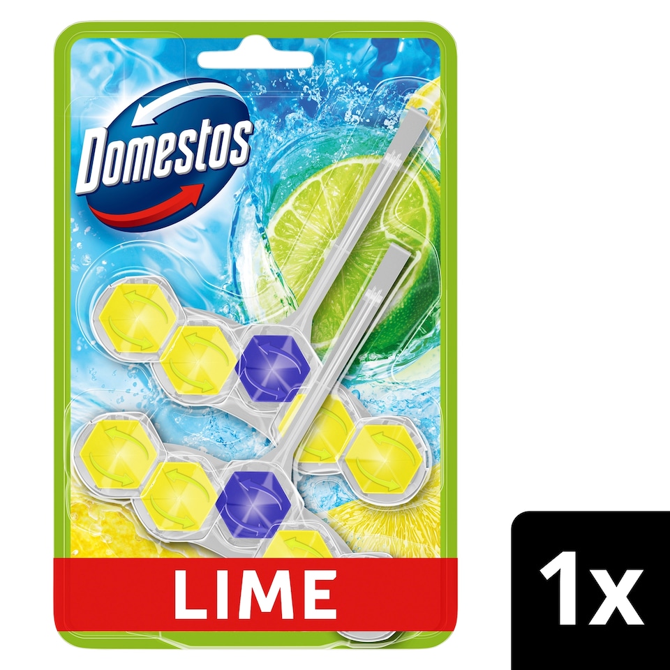 image 1 of Domestos Power 5 Toilet Rim Block Freshener Lime 2x 50g