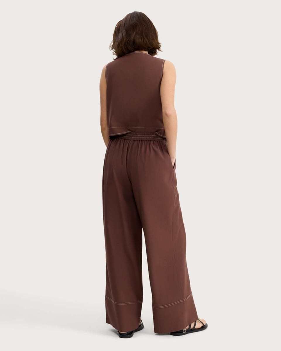 image 1 of F&F Contrast Stitching Super Wide Leg Co-ord Trousers in Chocolate