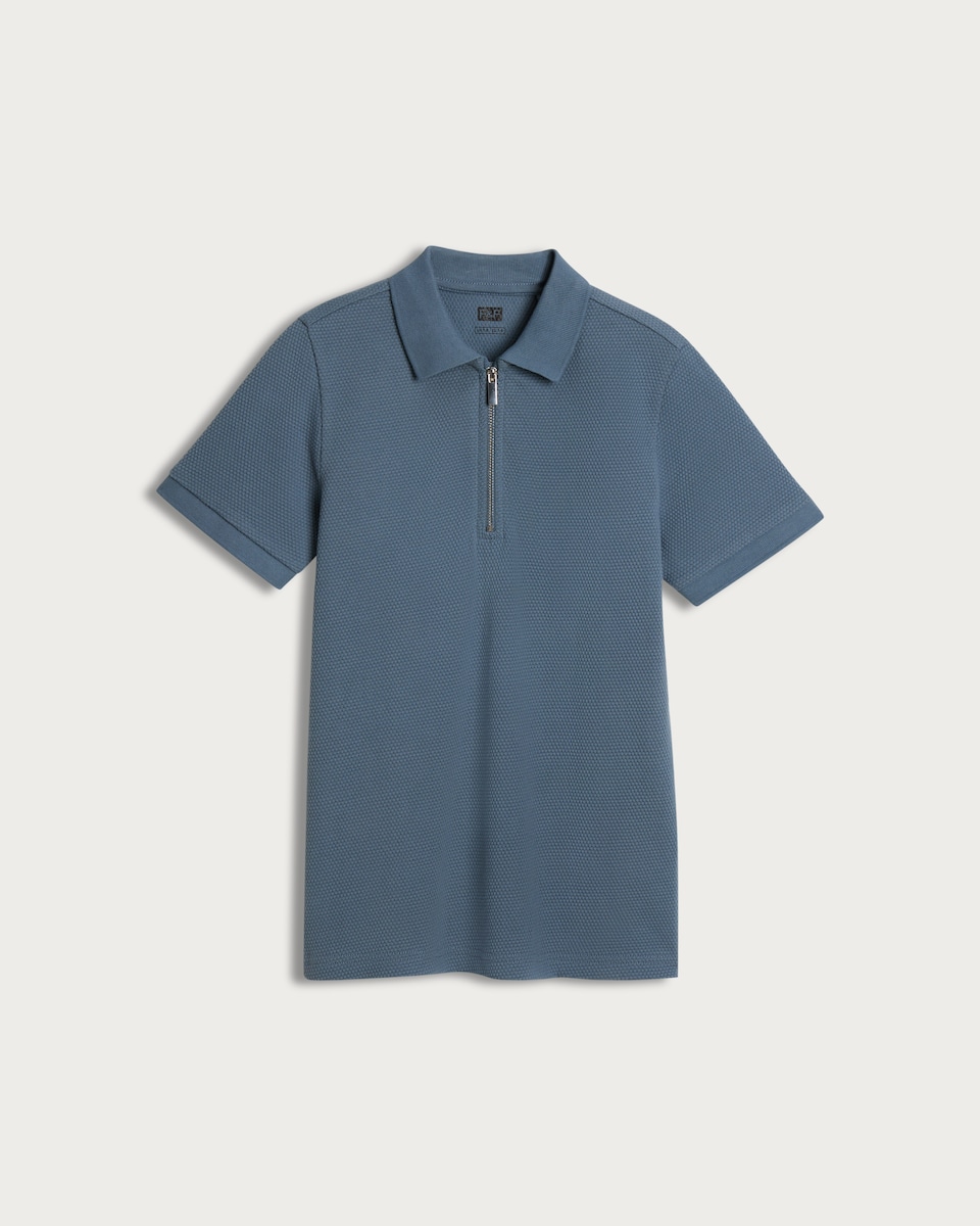 image 1 of F&F Boys Cotton Rich Waffle Textured Polo Shirt in Blue