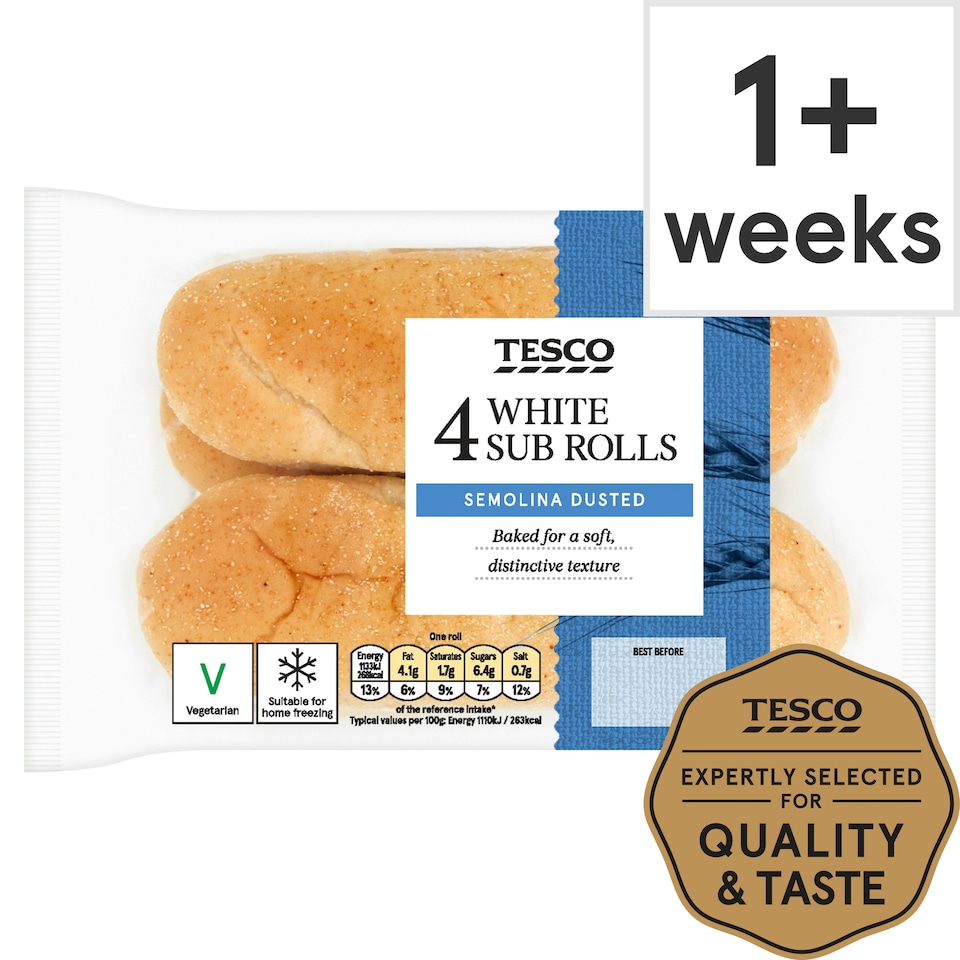 Tesco White Sub Rolls 4 Pack
