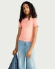image 2 of F&F Girls Cotton Rich Ribbed Palm Tree Embellished T-Shirt in Coral