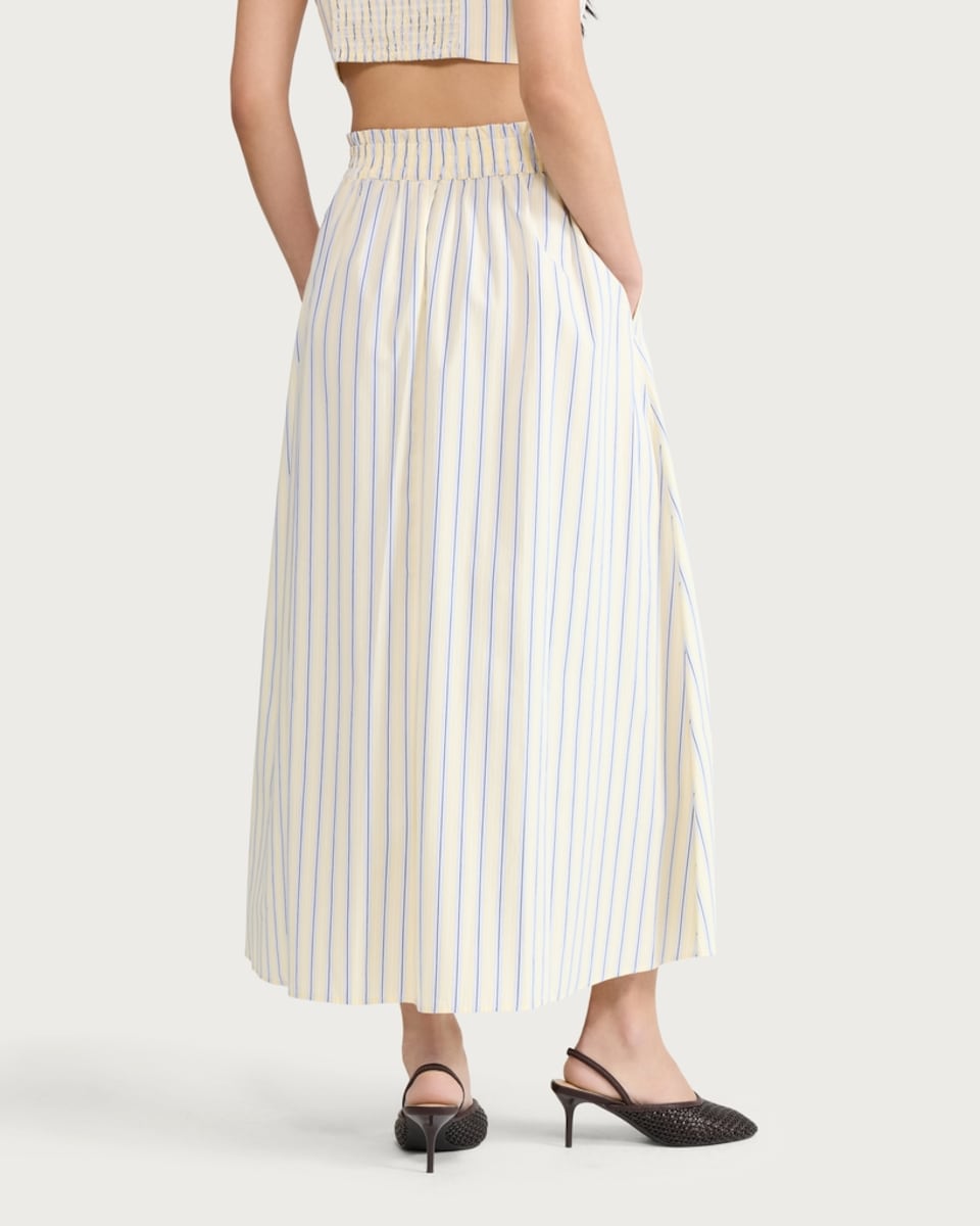 image 1 of F&F Pure Cotton Poplin Stripe Co-ord Midi Skirt in Yellow