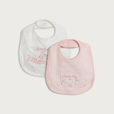 F&F Baby 2-Pack Pure Cotton I Love Mummy and Daddy Bibs in White
