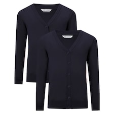 F&F School Unisex 2-Pack Pure Cotton V-Neck Cardigan in Navy