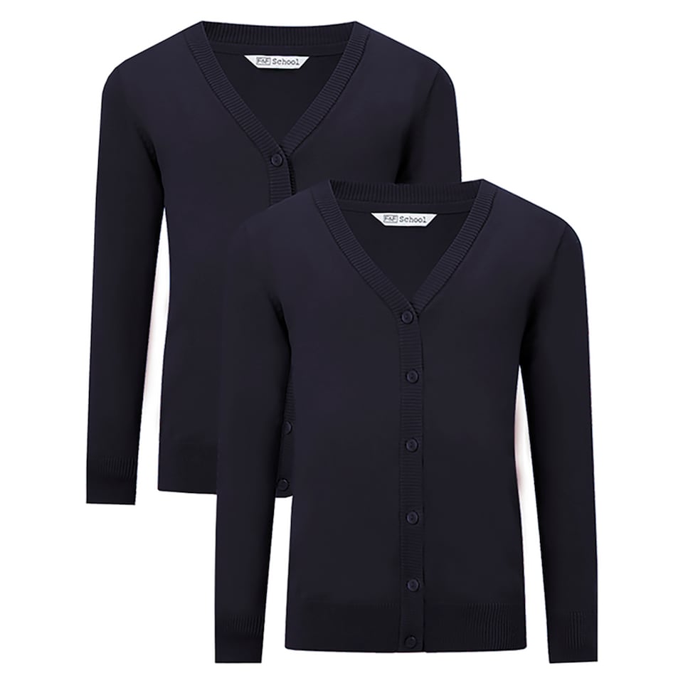 F&F School Unisex 2-Pack Pure Cotton V-Neck Cardigan in Navy