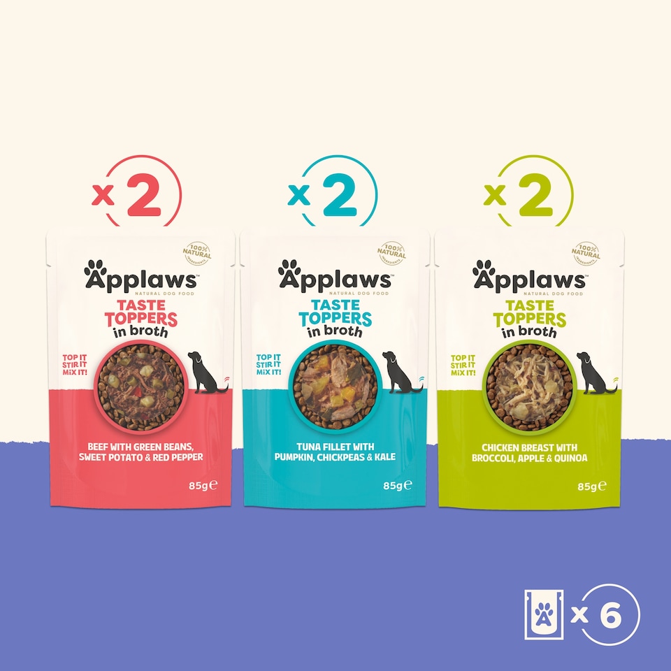 image 1 of Applaws™ Taste Toppers Natural Wet Dog Food Variety Selection in Broth Pouches 6 x 85g