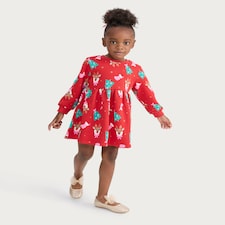 F&F Girls Cotton Rich Christmas Print Sweater Dress in Red