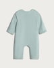 image 2 of F&F Baby Linen Blend Embroidered Romper in Blue