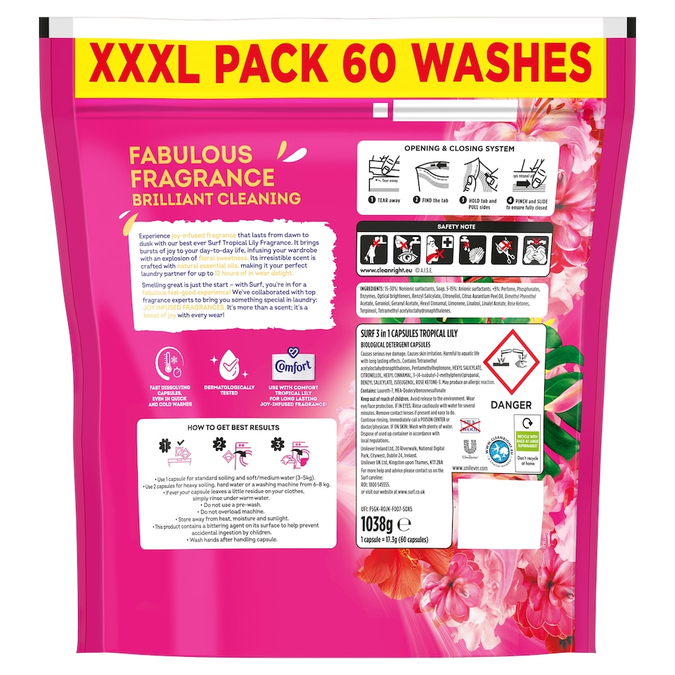 image 1 of Surf Tropical Lily Laundry Washing Capsules 60 Washes 1038g