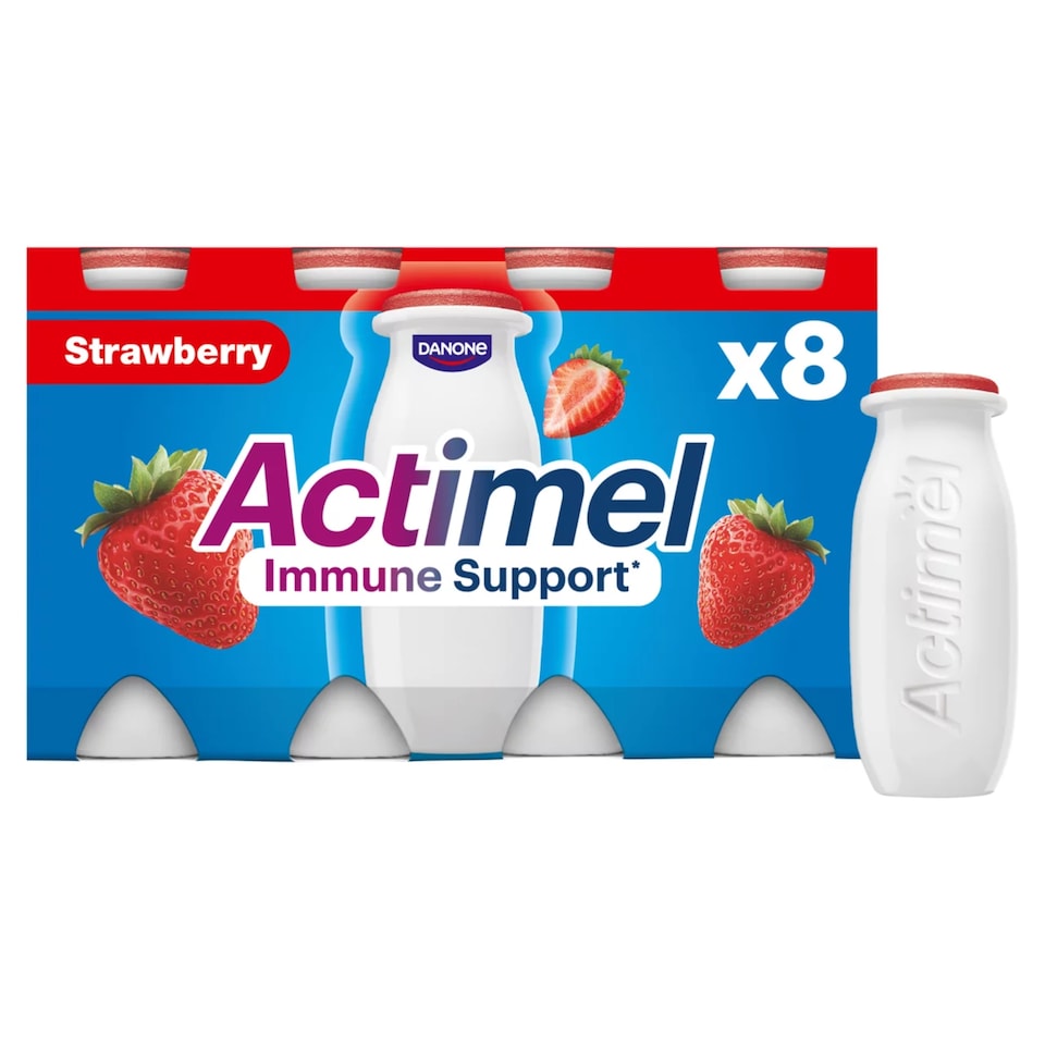 image 1 of Actimel Strawberry Immunity Live Yoghurt Drink Multipack 8X100g