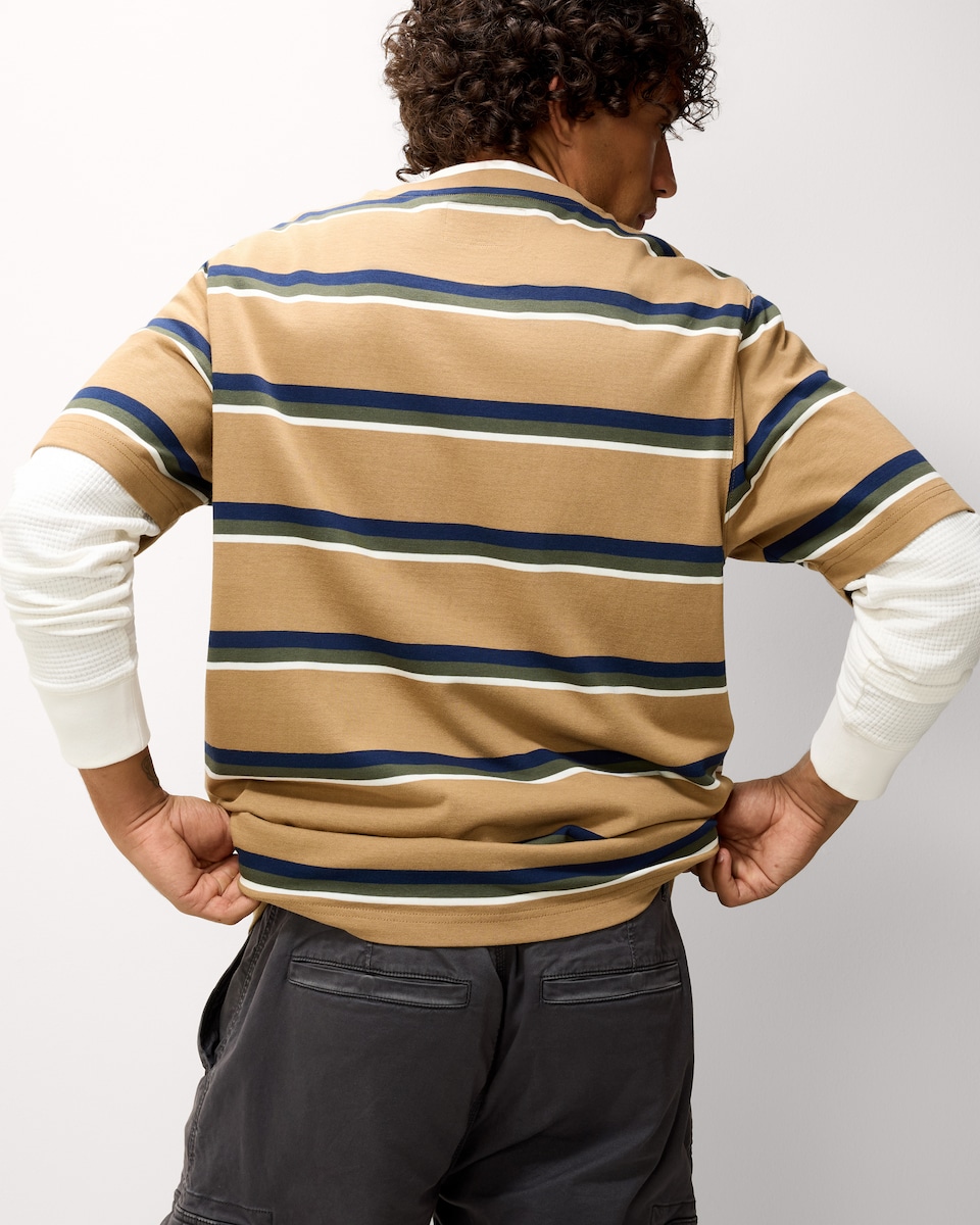 image 1 of RDA Pure Cotton Striped Short Sleeved T-Shirt in Stone