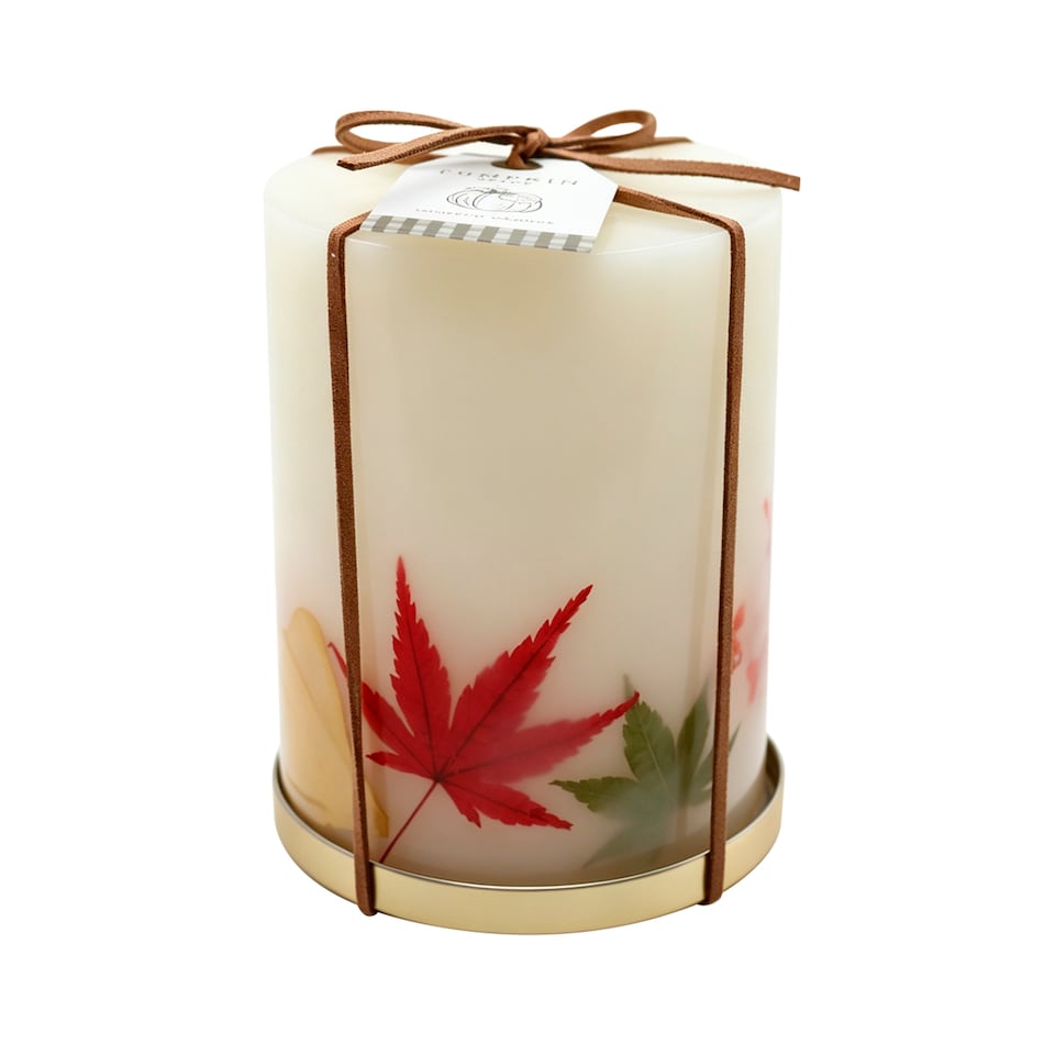 F&F Home Pumpkin Autumn Leaves Inclusion Pillar Candle 800G