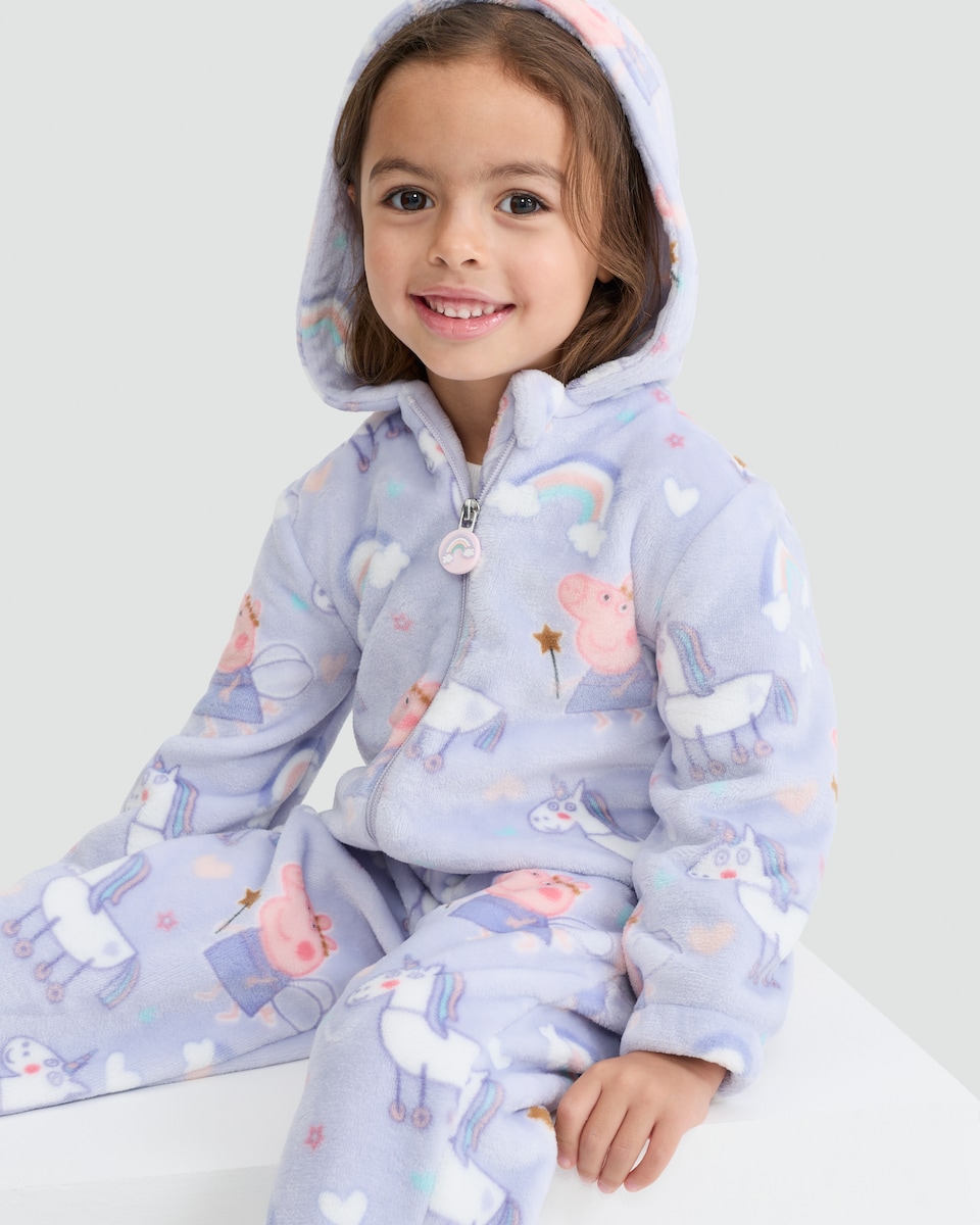 image 1 of Peppa Pig Unicorn Print Fleece Onesie in Lilac
