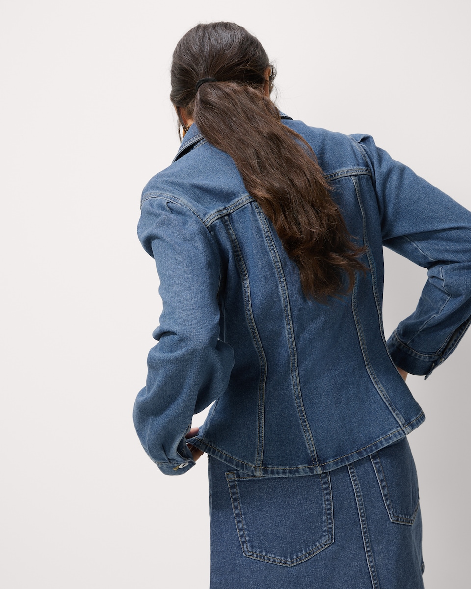 image 1 of F&F Pure Cotton Cinched Denim Jacket in Blue